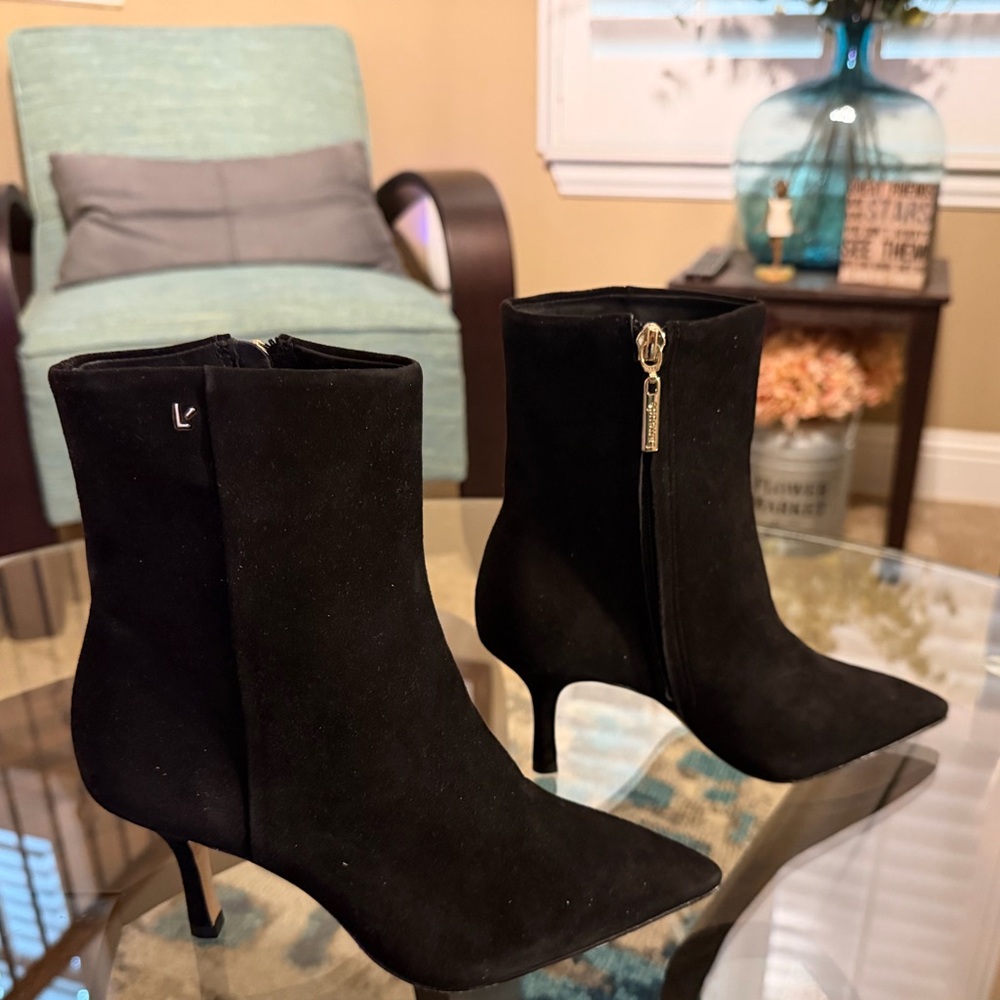 Larroude Black Suede Pointed-Toe Ankle Boots